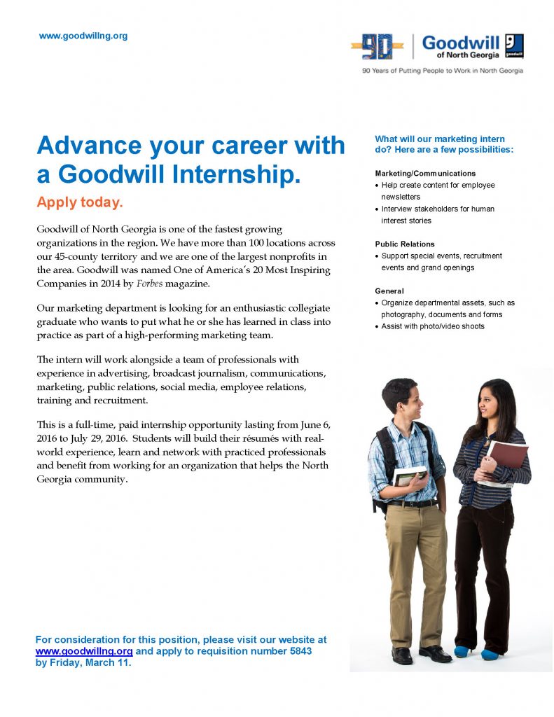Apply Today for Goodwill of North Georgia's Summer Marketing Internship ...